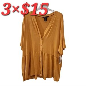 Justify Women's  top Mustard yellow  Button-Down  contemporary size 3X